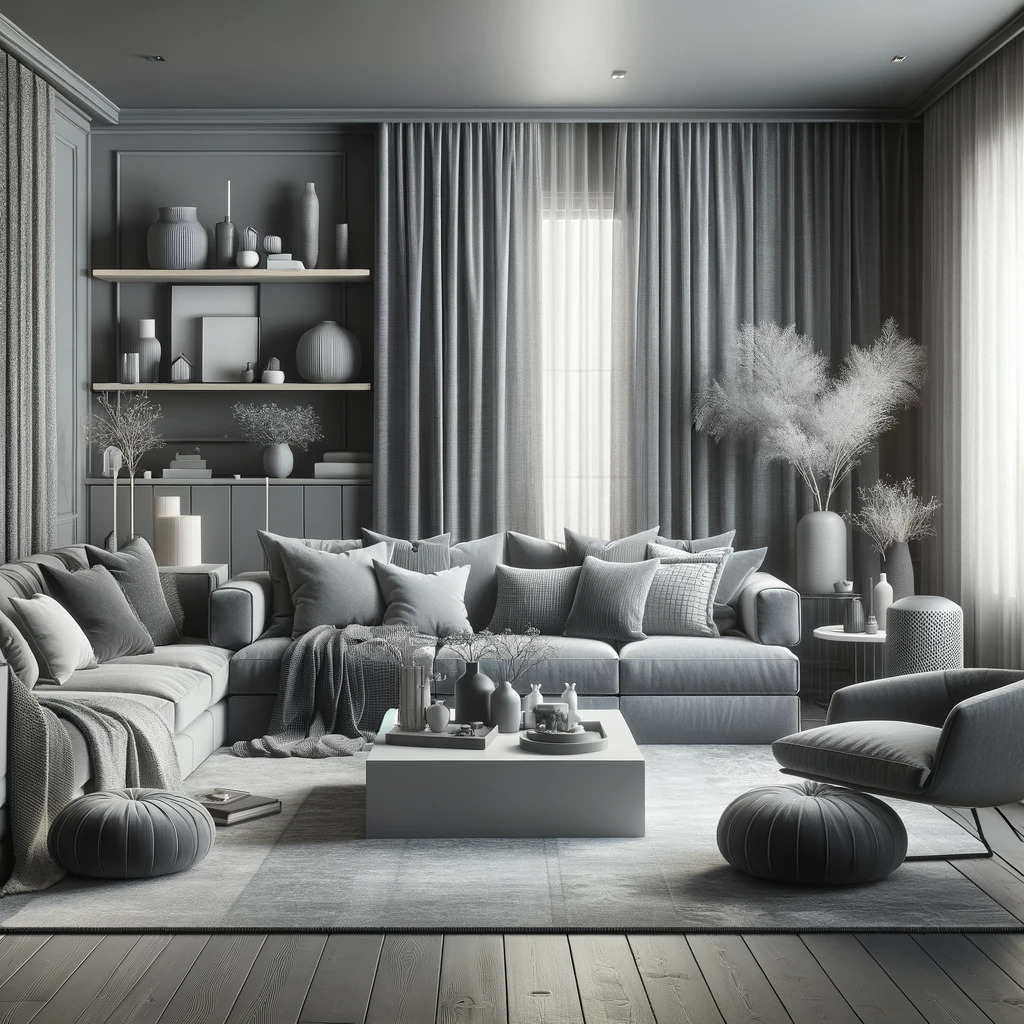 A cozy living room designed in a monochromatic theme