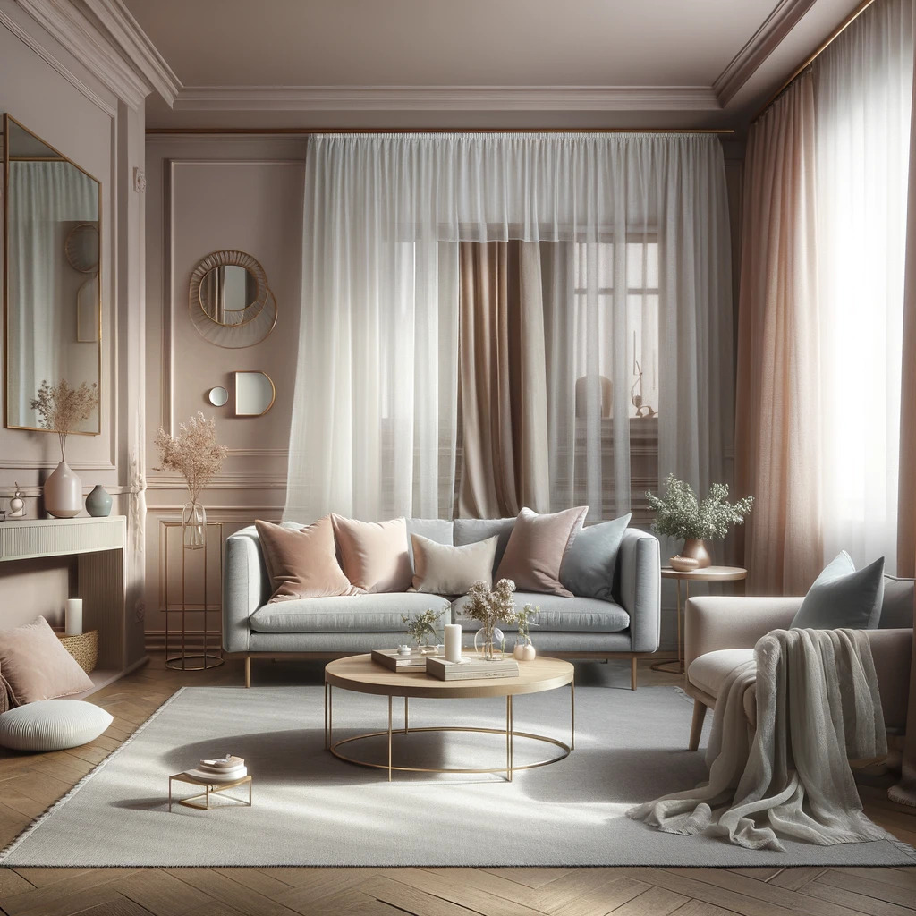 A-living-room-designed-with-a-muted-palette-and-dusty-rose-painted-walls